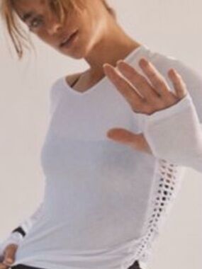 FP Movement by Free People White Long-Sleeve Knit Top with Side Crochet Detail